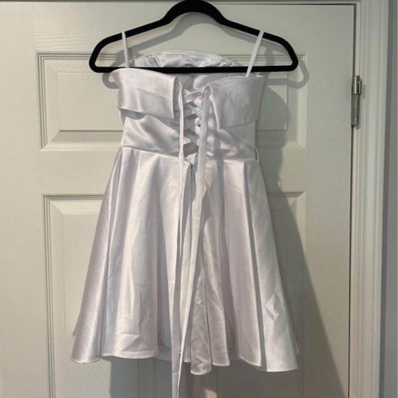 White Strapless Mini Lace-Up Dress - Picture 2 of 2